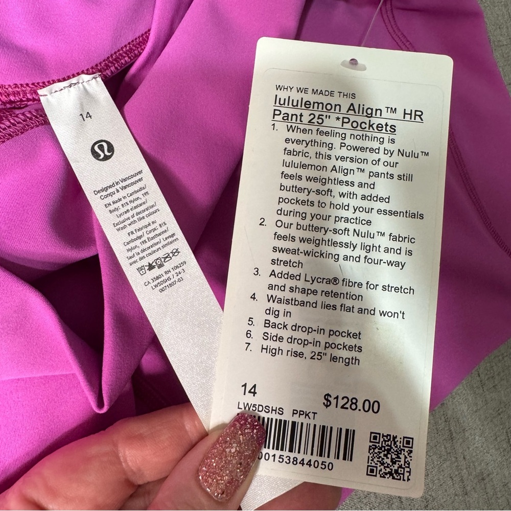 Lululemon Align High Pant Leggings 25” Pockets Pow Pink Tone Size 14 NWT - Picture 10 of 10